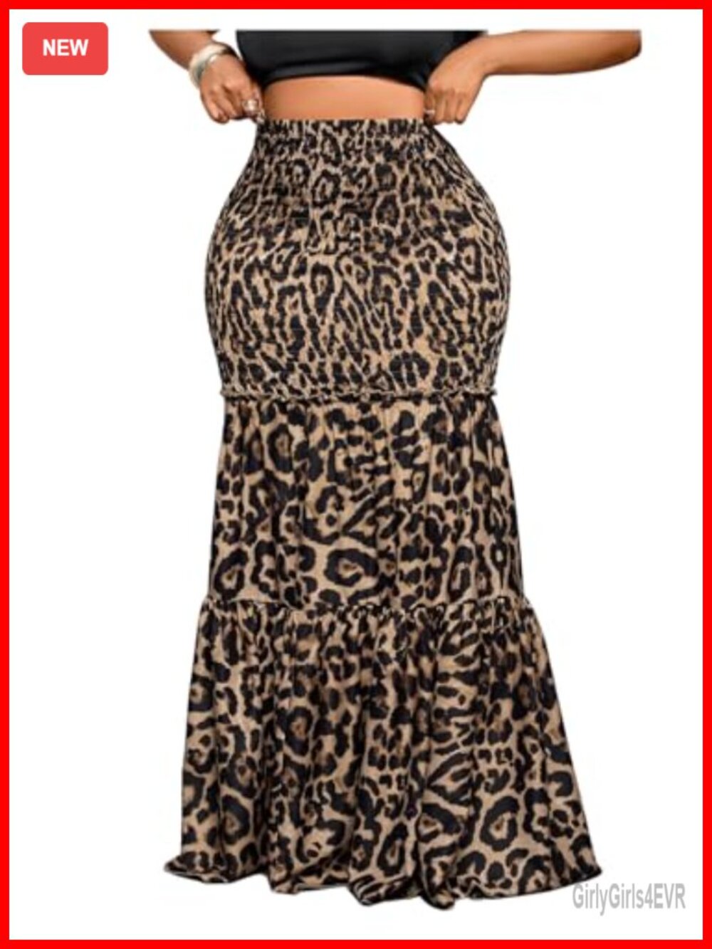 Plus Size High Waist Maxi Skirt Ruffle Hem Bodycon Smocked Long Skirt